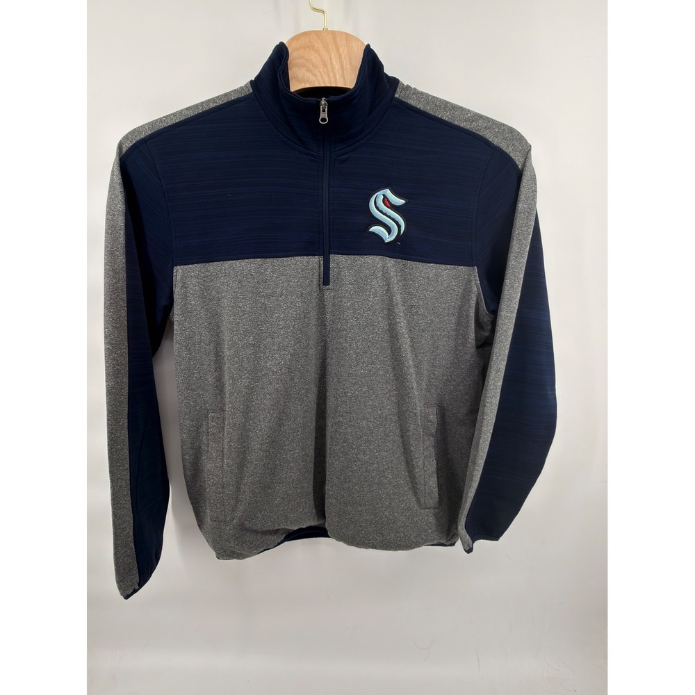 Seattle Kraken 1/4 Zip Pullover Jacket Mens L G-III Carl Banks Blue Colorblock